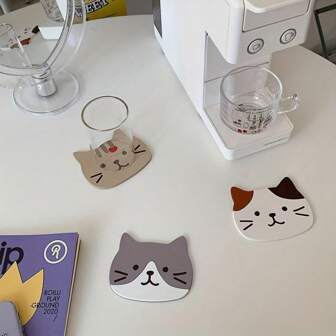 Set Of 5 Silicone Cartoon Cat Shape Coasters - Heat Resistant Coasters For Beverages, Kitchen Gadgets And Home Decor Anniversary Thanksgiving Valentine's Day Birthday Mother's Day Gift For Her