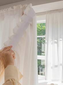 1pc White Hook And Loop Window Curtain, No Need Drilling Installation Self-Adhesive Bedroom Living Room Dining Room Kitchen Partition Curtain, Sunproof, Removable And Washable, Suitable For All Seasons