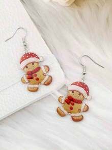 1 Pair Captivating Christmas Cartoon Earrings - Cute Acrylic Dangles With Santa Claus, Gingerbread & Animal Patterns, Suitable For Women - Nickel-Free Hooks