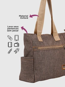 Large Women's College Shoulder Bag Reinforced Material - 米色 - 查看 3