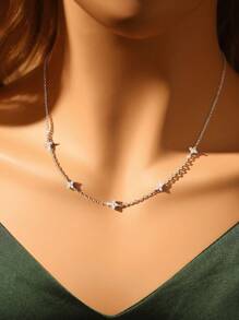 1pc Elegant Four-Leaf Clover Necklace, 925 Sterling Silver Lightweight Star Necklace, Delicate Jewelry Gift, Suitable For Girls Party And Daily Wear - White Zirconium - View 5