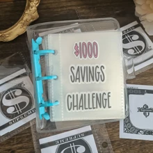 Creative $1,000 Savings Challenge Binder With Envelope, Durable Glossy PVC, Christmas Gift Saving Challenge - 3 Holes 1000 USD (blue) - View 1