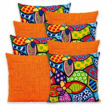 Kit Of 8 Pillow Covers With Zipper In Various Colors 0.45 X 0.45 - Orange Rosemary - View 3