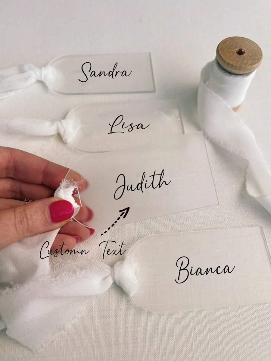 Arch Frosted Acrylic Wedding Place Cards / Bridal Hanger Name Tags / Wedding Luggage Tags / Wedding Favour Tags / Wedding Gift Name Tags, Multi-Functional, Ornamental, Reusable, Exquisite, Stylish, High-Quality, Colorful, Modern, Custom, Personalized, Unique, Tea Room, Home, Garden, Office, For Anniversaries, For Valentine's Day, For Mother's Day, For Father's Day, For Graduation, For Weddings, For Housewarming, Wedding Essentials, Customized Party Accessories, Warm Ambience