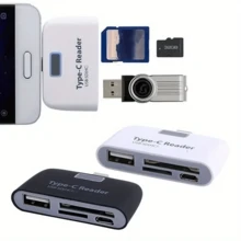 Adaptador multifuncional inteligente 4 en 1 con puerto de carga USB, lector de tarjetas TF y SD, y conector USB tipo C universal OTG para laptop y teléfono móvil - Multicolor - Ver 9