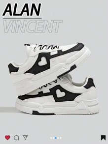 Alan Vincent[Local Delivery][Quick Arrival]New Shoes For Women Lace-Up Flat-Soled Outdoor Comfortable Sneakers Fashionable Casual Splicing Love White Shoes Black And White Student Shoes Women Flat Shoes Box Packaging - 黑與白 - 查看 5