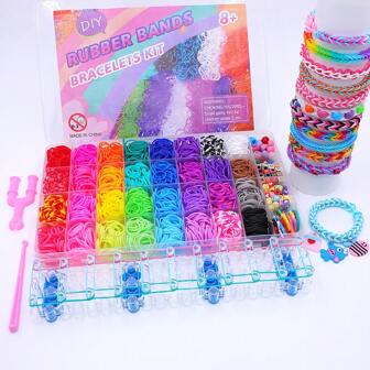 2650pcs Rainbow Color Bands Craft Kit - Silicone Rubber Bands For DIY Bracelet Making, Cute Animal & Floral Designs With Letter Charms - Creative Gift Idea For Youngsters, No Power Needed