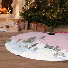 1pc Pink Ballerina Print Christmas Tree Skirt, 48 Inch, Made Of Polyester With Tie Closure, Suitable For Indoor & Outdoor Holiday And Party Decoration,Christmas