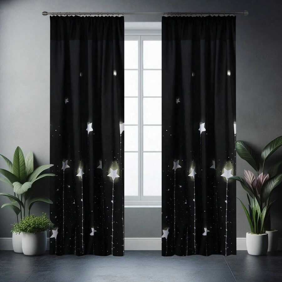 1片裝，拼接磨毛布藝窗簾單片 - 田園清新印花，柔軟親膚，隔熱遮光，適合臥室、客廳窗簾