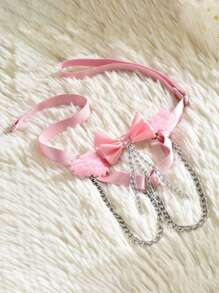 1pc Fashion Personalized Pink Bow Metal Chain Tassel Women's Leg Ring, Sexy Party Dance Body Accessories - Multicolor - View 5