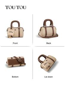 TOUTOU Original Designer Lightweight Business Casual Elegant Large Capacity Handbag & Tote Bag Beach Essentials, PU Leather Chocolate Brown Purse & Boston Bag, Minimalist Vintage Color Block Shoulder Bag & Underarm Bag - Brown - View 8