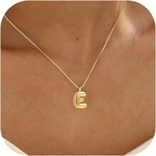 suteyi Bubble Letter Necklace Gold 14K Gold Plated Necklace Initial Necklaces For Women Dainty Bubble Alphabet Pendant Personalized Jewelry Gift - Gold - View 10