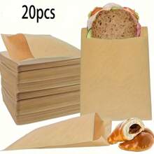 10 个牛皮纸食品保鲜袋，耐油内衬材料适用于爆米花、薯片、糖果、三明治、饼干、面包和糕点包装，适用于咖啡馆、炸鸡店和各种甜品店 - 卡其色 - 查看 4