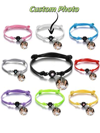 Customized Projection Photo Bracelet, Women's Colorful Woven Projection Bracelet, Adjustable Custom Bracelet, Personalized Round Projection Bracelet, DIY Color Photo Bracelet, Couple Gift, Handmade Woven Rope Bracelet Commemorative Jewelry Gift,Stylish,Colorful,Vintage,Hipster,Simple,Y2k,2000s Fashion,Custom,Personalized,Unique,Ideal Gifts For Him,Ideal Gifts For Her,Her,Boyfriend,Girlfriend,Dad,Mom,Family,Friends,For Anniversaries,For Birthdays,For Graduation,For Prom,For Party,New Year Glamour