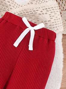 Set de 2 piezas con pelele de manga larga con estampado de lunares adorable + pantalones para niñas bebé, ligero para primavera y otoño