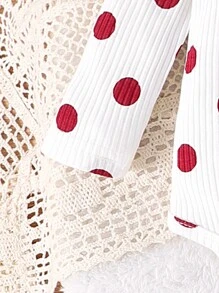 Set de 2 piezas con pelele de manga larga con estampado de lunares adorable + pantalones para niñas bebé, ligero para primavera y otoño