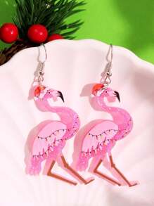 1 par de pendientes colgantes con brillantes lentejuelas de flamenco con gorro de Papá Noel, joyería navideña para mujer