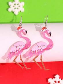 1 par de pendientes colgantes con brillantes lentejuelas de flamenco con gorro de Papá Noel, joyería navideña para mujer