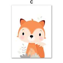 Cartoon Tier Wandkunst Dekoration, nordische süße Fuchs, Hirsch, Hase Gemälde für Kinderzimmer, Wohnzimmer, Schlafzimmer, Kinderzimmer (ohne Rahmen)