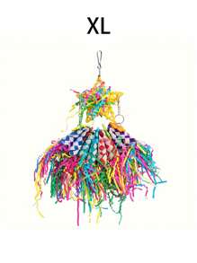 1pc Parrot Chewing Hanging Toy, 5 Assorted Shapes, Handwoven Wood Fiber, Bird Cage Accessory, Random Color