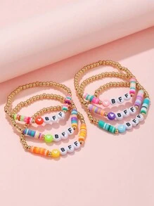 6pcs/Set BFF Children's Colorful Beaded Letter Friendship Bracelet Set, Bohemian Style - Multicolor - View 3