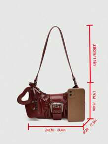 1PC Y2K Gothic Fashionable Type Rivet Decoration Vintage Block Decoration Women's Shoulder Bags And Shoulder Botes Are Adjusted For Daily Travel, Perfect For Music Festival, Rock Style Bag For Women, Inspired Bag For Women - Red - View 9