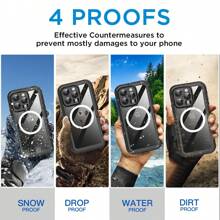 IP68 Waterproof Case For IPhone 16 Pro Max,IPhone 16,IPhone 16 Plus,IPhone 16 Pro Cover Shockproof [Built-In Screen Protector & Camera Protector][Compatible With MagSafe][Full Body Shockproof][IP68 Waterproof][Dustproof] - màu đen - Xem 5
