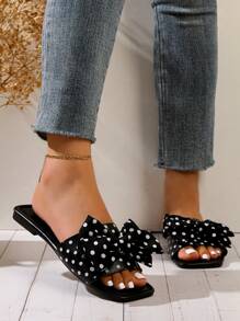 Sandalias planas de puntera cuadrada y abierta con diseño de lazo, zapatillas de playa casuales y de moda para mujer