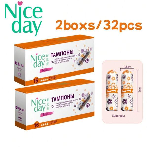 Niceday 2boxs/32pcs Super Plus Absorbent Finger Non-Trace Push-In Tampon For Women
