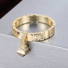 1pc Geometric Pendant Design Cubic Zirconia Women Ring