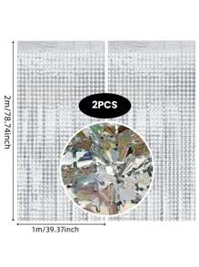 2 件装金属丝背景箔流苏帘，银色/蓝色/粉色/金色可选，方形帘幕，摄影道具，生日装饰，闪光迪斯科球装饰，单身派对，情人节，毕业典礼装饰 - 彩色 - 查看 12