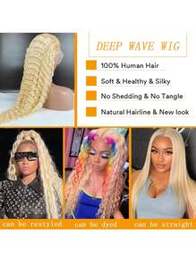 613 Honey Blonde 13x6 HD Lace Frontal Wig Human Hair Curly 40 Inch Deep Wave Brazilian Hair 250% Density Lace Front Wigs For Women - Blonde - View 6