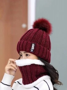 2/3 Peças Conjunto Chapéu, Lenço e Luvas da Moda para Mulheres, Gorro de Inverno Quente de Camada Dupla, Lenço de Pescoço Feminino, Touca Balacrava para Menina