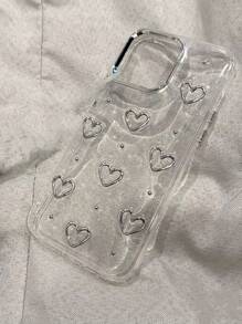 Epoxy Resin 3D Pearl Heart IPhone 16E/15 Phone Case, Fit For Apple 14/13 Pro Max, Transparent Hard Shell, Premium Elegant Silver Color, Unique Korean Style, Suitable For Women