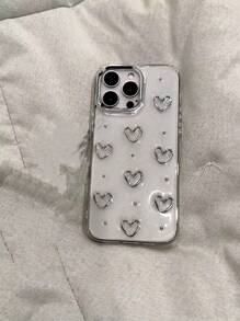 Epoxy Resin 3D Pearl Heart IPhone 16E/15 Phone Case, Fit For Apple 14/13 Pro Max, Transparent Hard Shell, Premium Elegant Silver Color, Unique Korean Style, Suitable For Women