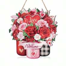 1 件木制玫瑰和心形挂饰，农舍迎宾门墙壁装饰饰品，适合情人节 - 彩色 - 查看 9