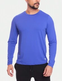 Men's Long Sleeve UV Sun Protection T-Shirt Kit Blue + Plain Black Tactel Bermuda Shorts - 彩色 - 查看 3