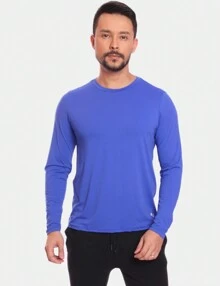 Men's Long Sleeve UV Sun Protection T-Shirt Kit Blue + Plain Black Tactel Bermuda Shorts - 彩色 - 查看 4