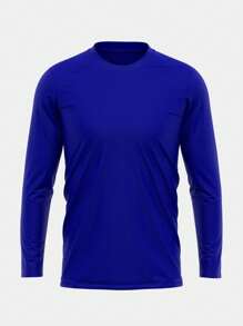 Men's Long Sleeve UV Sun Protection T-Shirt Kit Blue + Plain Black Tactel Bermuda Shorts - 彩色 - 查看 2