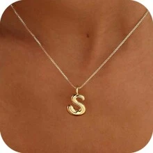 suteyi Bubble Letter Necklace Gold 14K Gold Plated Necklace Initial Necklaces For Women Dainty Bubble Alphabet Pendant Personalized Jewelry Gift - Gold - View 26