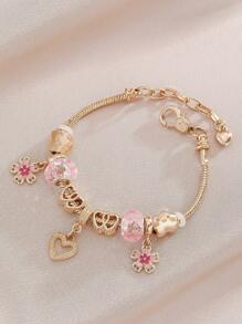 1 件时尚心形和花卉串珠手链，适合女士，可爱云朵装饰情人节