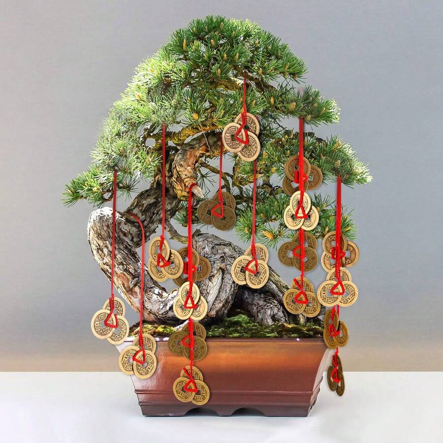 5PCS Chinese Fortune Coins Feng Shui Coins Ornaments, I-Ching Coins Good Luck Coins Traditional New Year Coins With Red String For Wealth And Success,Home Decor ,Room Decor,Wall Decor Gifts Birthday Graduation