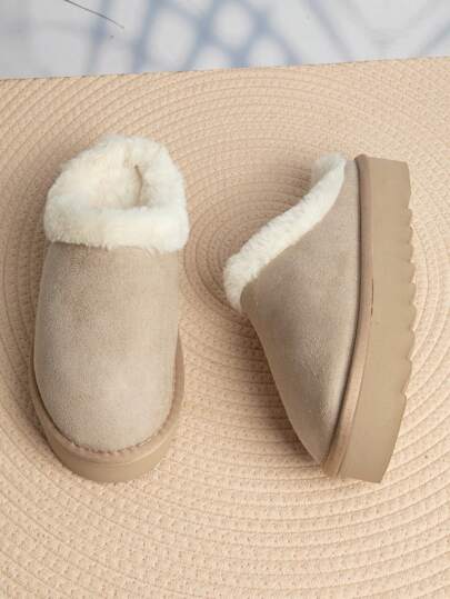 Einfarbige Damen Lässig Mode Pantoffeln, weiche Plüschfütterung, geeignet für Innen- und Außenbereich, Herbst/Winter