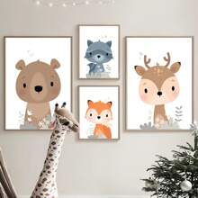 Cartoon Tier Wandkunst Dekoration, nordische süße Fuchs, Hirsch, Hase Gemälde für Kinderzimmer, Wohnzimmer, Schlafzimmer, Kinderzimmer (ohne Rahmen)