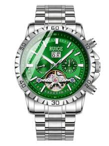 RUIGE时尚男士全自动机械表夜光日历多功能男士镂空手表 - 銀色 - 查看 6