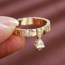 1pc Geometric Pendant Design Cubic Zirconia Women Ring