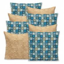 Kit Of 8 Pillow Covers With Zipper In Various Colors 0.45 X 0.45 - Khaki Blue Square - View 2