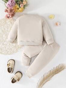 2 Pieces Baby Girls Flower Print Sweatshirt Top And Skirt Outfit, Children/Toddler Warm Sports Outdoor Set