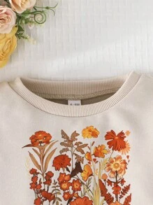 2 Pieces Baby Girls Flower Print Sweatshirt Top And Skirt Outfit, Children/Toddler Warm Sports Outdoor Set