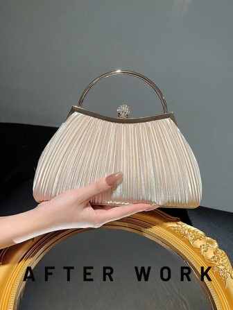 An Elegant Pleated Satin Evening Bag Clutch Perfect For Romantic Wedding, Formal Party, Dance, And Other Events With Chain Strap For Bride And Evening Dress, Clutch Bag For Wedding